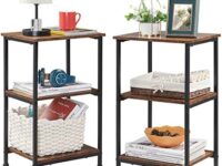 Somdot Side Table Set of 2, 3 Tier End Table with Storage Shelf for Sofa Couch, Nightstand Bedside Table for Living Room Bedroom, Easy Assembly - Rustic Brown/Black