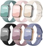 Sport Bands Compatible with Apple Watch Band 38mm 40mm 41mm 42mm 44mm 45mm 49mm, Soft Silicone Sport Strap Wristbands for iWatch Ultra 2, Ultra, Series 9 8 7 6 5 4 3 2 1 SE Women Men, 6 Pack