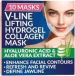 Stylia Double Chin Mask - V Line Chin Strap - Toning Hydrogel Collagen Face Mask with Hyaluronic Acid & Aloe Vera - 10PC