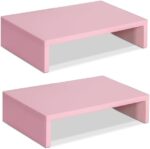 TEAMIX Pink Monitor Stand Riser-2 Pack,Wood 2 Tier Adjustable Monitor Stand Dual Monitor Riser for 2 Monitors/Laptop/PC Computer Stand for Desk