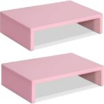 TEAMIX Pink Monitor Stand Riser-2 Pack,Wood 2 Tier Adjustable Monitor Stand Dual Monitor Riser for 2 Monitors/Laptop/PC Computer Stand for Desk