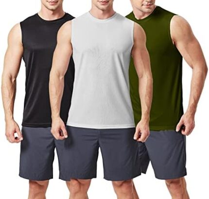 TEX2FIT Men's Tank Tops, 3 Pack Men's Sleeveless T-Shirts Workout Muscle Shirts Quick-Dry Gym Shirt