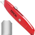 TIFICAL Box Cutter, Premium Utility Knife, Box Cutter Retractable with 3-Positon Locking, Ergonomic Grip, Solid Aluminum Shell Box Cutters Exacto Knife for Cartons, Cardboard, Extra 10 Blades, Red