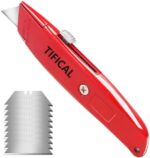 TIFICAL Box Cutter, Premium Utility Knife, Box Cutter Retractable with 3-Positon Locking, Ergonomic Grip, Solid Aluminum Shell Box Cutters Exacto Knife for Cartons, Cardboard, Extra 10 Blades, Red