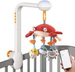 TUMAMA Baby Crib Mobile, Crib Toys with Projection Night Light, Music and White Noise, Soft Plush Mirror Hanging Toys,Mute Spin Motor Nursery Toys for Infant 0 3 6 9 Month Newborn Xmas Gift