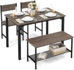 Tangkula 4-Piece Dining Table Set, Kitchen Table with Bench and Chairs, Metal Frame, Space-Saving Furniture, Modern 4-Person Dinette for Kitchen, Dining Room (Black Oak)