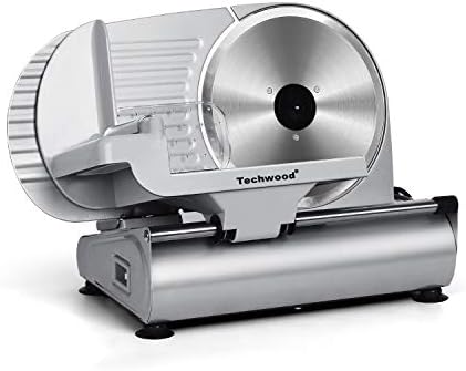 Techwood Electric Meat Slicer, 200W Electric Deli Food Slicer with 9” Removable Stainless Steel Blade & Adjustable Thickness Dial for Home Use, Ideal for Meat Jerky, Hard Cheese, Veggie& Bread