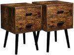 TianLang Nightstand with 2 Drawer, Set of 2 Bedside Table, Industrial Side Table, Wood End Table for Bedroom Living Room Stable Wooden Legs, Retro Brown LJET003A2