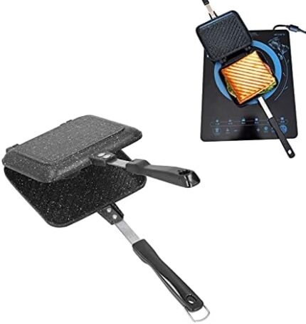 Topyond Double-Sided Sandwich Bread Pan Toaster Sandwich Maker Panini Press Frittata Pan Grill Cheese Maker Frying Pan Non Stick Aluminum Breakfast Pancake Pan Home Appliances