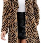 Trench Coat For Women Faux Fur Winter Coats Leopard Print Fleece Warm Outerwear Open Front Long Cardigan Jacket