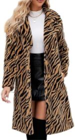 Trench Coat For Women Faux Fur Winter Coats Leopard Print Fleece Warm Outerwear Open Front Long Cardigan Jacket