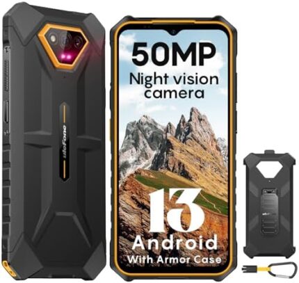 Ulefone Armor X13 12+64GB Rugged Phone, 50MP Rear Camera, 24MP Night Vision Camera, Android 13 OS Rugged Smartphone, 6.52” Screen, 6320mAh, NFC GPS, Package with Exclusive Armor Case-Orange