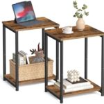 VASAGLE End Tables Set of 2, Side Tables with Storage Shelf, Slim Night Tables, Steel Frame, for Living Room, Study, Bedroom, Industrial, Rustic Brown and Black ULET272B01