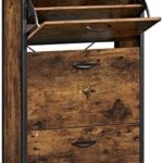 VASAGLE Shoe Cabinet, Shoe Storage Organizer for Entryway, Holds 12-18 Pairs of Shoes, Rustic Brown and Black ULBS101B01