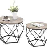 VASAGLE Small Coffee Table Set of 2, Round Coffee Table with Steel Frame, Side End Table for Living Room, Bedroom, Office, Greige and Ink Black ULET040B02V1