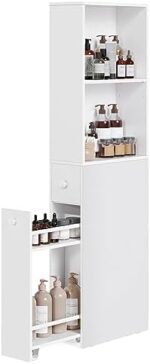 VASAGLE Tall Bathroom Cabinet, Slim Bathroom Storage Cabinet, Freestanding Narrow Cabinet with Adjustable Shelf, for Small Spaces, White UBBK567T14