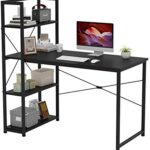 VERMESS Computer Desk with 4 Tiers Shelves, 39 Inch Sturdy Table with Reversible Bookshelf for Home Office, Study Tower Desk for Small Space, Industrial Modern Style, Black