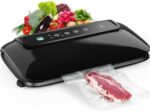 Vacuum Sealer Machine Powerful 80kpa | Multi-Functional Food Sealer with Roll Storage & Built-in Cutter | Bags & Accessory Hose Included | Bag Sealer for Food Saver, Sous Vide, Meal Prep | Black