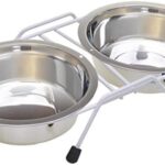 Van Ness Pets Raised Double Dish Feeder with Wire Rack for Cats and Small Dogs, with (2) 8 OZ Food and Water Bowls, 16-Ounce, Stainless Steel