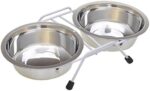 Van Ness Pets Raised Double Dish Feeder with Wire Rack for Cats and Small Dogs, with (2) 8 OZ Food and Water Bowls, 16-Ounce, Stainless Steel