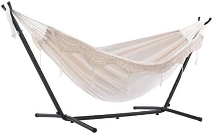 Vivere Double Hammock with Space Saving Steel Stand, Natural