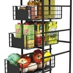 WHIFEA 5 Tier Metal Storage Shelving Unit with Wheels,Slim Rolling Cart with Drawers, Corner Storage Shelf Organizer for Kitchen, Bedroom, Bathroom