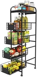 WHIFEA 5 Tier Metal Storage Shelving Unit with Wheels,Slim Rolling Cart with Drawers, Corner Storage Shelf Organizer for Kitchen, Bedroom, Bathroom