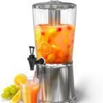 WantJoin Beverage Dispenser With Stand, Drink Dispenser for Party, Stainless Steel Water Jar Dispenser with Ice Container, Spigot, Drink Jar Jug For Home Parties, Clear Acrylic, 2-GALLONS 8-L