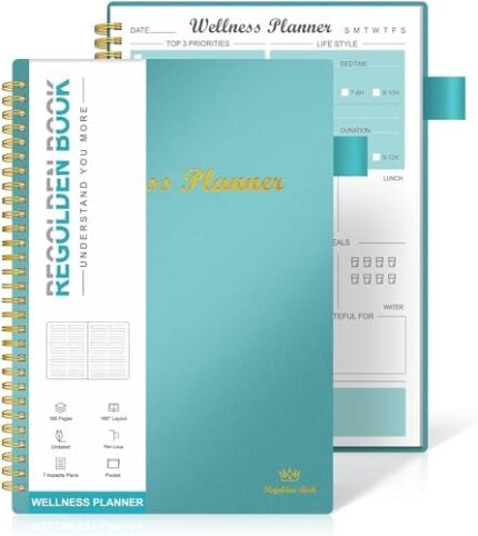 Wellness Planner Undated, Monthly& Daily Agenda Health Goals, Self-care Log Book Journal, Wellness Notebook for Tracking Fitness, Sleep, Nutrition, Meal, Habits, Weight, Pen Loop, Pocket, 120 Days(7x10 inches )