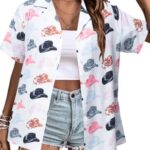 Western Button Down Shirt Women: Cowgirl Short Sleeve Boho Tops Hawaiian Tropical Graphic Tees Summer Vacation Outfit