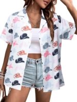 Western Button Down Shirt Women: Cowgirl Short Sleeve Boho Tops Hawaiian Tropical Graphic Tees Summer Vacation Outfit