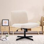 Wide Office Chair Armless Vanity Chair Mid Back Home Office Desk Chair 120° Rocking Computer Chair Task Chair Fabric Padded Swivel Chair (Cross Base, Beige)