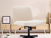 Wide Office Chair Armless Vanity Chair Mid Back Home Office Desk Chair 120° Rocking Computer Chair Task Chair Fabric Padded Swivel Chair (Cross Base, Beige)