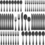 Wildone 40-Piece Black Silverware Set, Stainless Steel Flatware Cutlery Set Service for 8, Tableware Eating Utensils Include Knives/Forks/Spoons, Mirror Polished, Dishwasher Safe