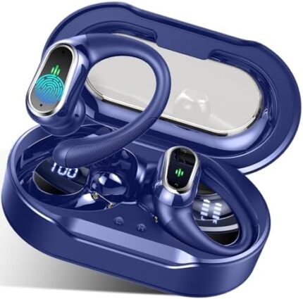 Wireless Earbuds, 2024 Bluetooth 5.3 Headphones Sport, Bluetooth Earbuds with ENC Noise Canceling Mic, 50H Stereo Wireless Headphones IP7 Waterproof Earbuds with Earhooks for Running/Workout Navy Blue