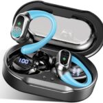 Wireless Earbuds, Bluetooth 5.3 Headphones Sport, Bluetooth Earbuds with ENC Noise Canceling Mic, 50H Stereo Wireless Headphones IP7 Waterproof with Earhooks, Dual LED Display for Running, Deep Blue