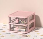 Wolpin Desk Organizer Drawers 2 Tier Pen & Pencil Stand Stationery Storage Home and Office Stationery Box (Pink/White, polypropylene)