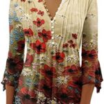 Womens 3/4 Sleeve Tops, Casual Dressy Summer T Shirts Cute Print Loose Fit Blouses