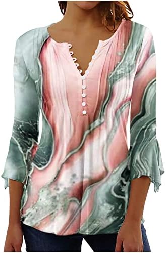 Womens 3/4 Sleeve Tops, Summer Dressy Casual T Shirts Cute Print Loose Fit Blouses