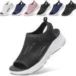 Womens Sandals Summer Orthopedic Arch Support Comfort Orthotic Walking Sandals Breathable Slip On Platform Shoes Black Casual Ladies Sandal for Beach