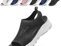 Womens Sandals Summer Orthopedic Arch Support Comfort Orthotic Walking Sandals Breathable Slip On Platform Shoes Black Casual Ladies Sandal for Beach