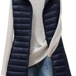 Womens Sleeveless Quilted Long Puffer Vest Hooded Full Zip Jacket Coats with Pockets