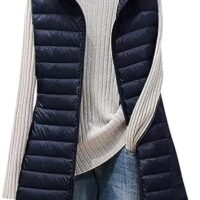 Womens Sleeveless Quilted Long Puffer Vest Hooded Full Zip Jacket Coats with Pockets