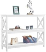 YAHEETECH 3 Tier X-Design Console Table, Occasional Sofa Table for Entryway/Hallway, Accent Tables w/Storage Shelves, Living Room Entry Hall Table Furniture, White