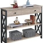 Yaheetech Console Table with Drawer for Entryway, Narrow Entry Table for Living Room with Drawer & Open Storage Shelves, Industrial Wood Hallway Sofa Table with Stable Metal Support, Gray