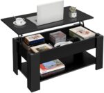 Yaheetech Lift Top Coffee Table with Hidden Compartment and Storage Shelf, Rising Tabletop Dining Table for Living Room Reception Room, 98cm L, Black