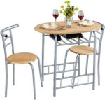 Yaheetech Modern Dining Table Set for 2 - Compact Space Saving Table & Chair Sets with Steel Legs & Storage Rack for Kitchens, Apartments, Dorm Rooms - Natural