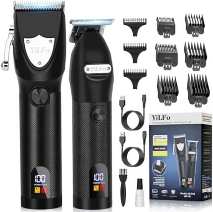 YiLFo Hair Clippers for Men - Cordless Barber Clippers for Hair Cutting, Professional Barber Kit, Hair Trimmer Set with Zero Gap T-Blade for Liners Edgers, LED Display, Mens Grooming Shaving Set