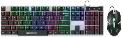 Zebronics New Launch Trion Gaming Keyboard & Mouse Gaming Combo, 104 Keys Backlit, Translucent Material, Multi Color LED, Multi DPI Modes, High Precision, ₹ Key