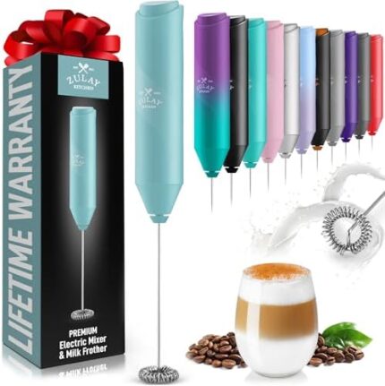 Zulay Kitchen Powerful Milk Frother Wand - Mini Milk Frother Handheld Stainless Steel - Battery Operated Drink Mixer for Coffee, Lattes, Cappuccino, Matcha - Froth Mate Milk Frother Gift - Fresh Mint